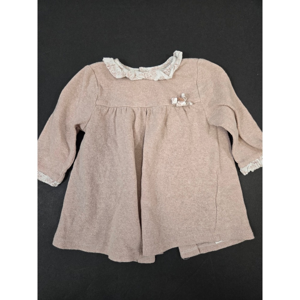 Paz Rodriguez Pink Knit Floral Ruffle Collar Long Sleeve Baby Dress 6M